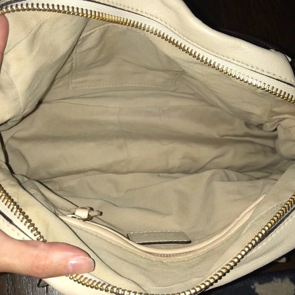 Chloe Cream and Brown Leather Satchel with Curved Design - Picture 8 of 13